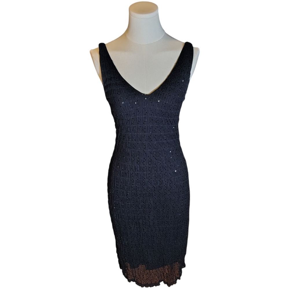 Ralph Lauren Vintage Black Sequin Netted Strappy Cocktail Party Dress Size Small